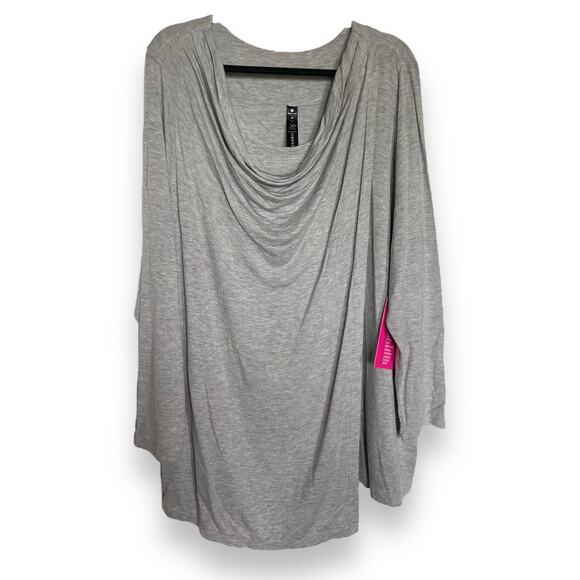 Yogalicious Womens Top Size 2X Gray Drape Faux Wrap Cowl Neck Heather Tunic NEW - Picture 1 of 4